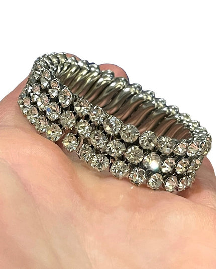 Vintage 1950s Silver finish 1950s Sparkle crystal watch band stretchy bracelet