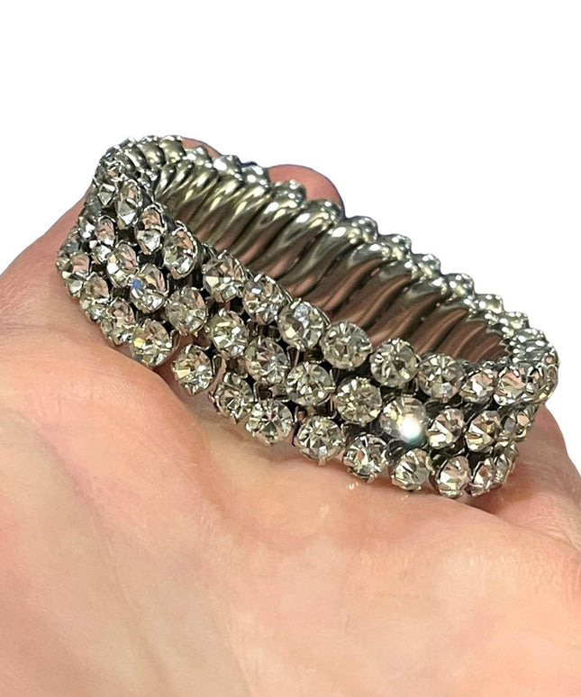 Vintage 1950s Silver finish 1950s Sparkle crystal watch band stretchy bracelet
