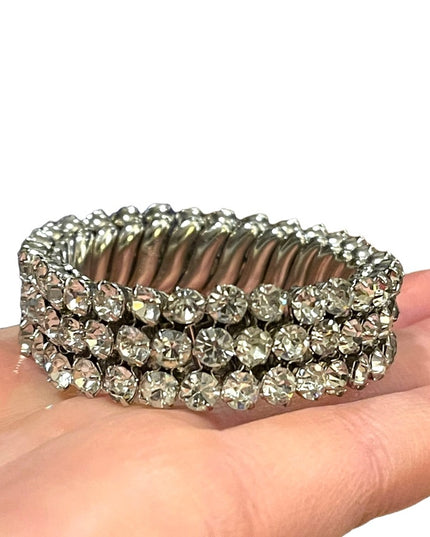 Vintage 1950s Silver finish 1950s Sparkle crystal watch band stretchy bracelet