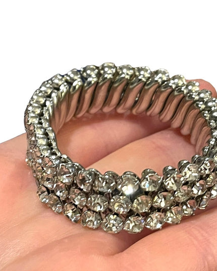 Vintage 1950s Silver finish 1950s Sparkle crystal watch band stretchy bracelet