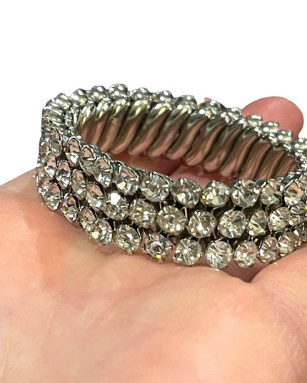 Vintage 1950s Silver finish 1950s Sparkle crystal watch band stretchy bracelet
