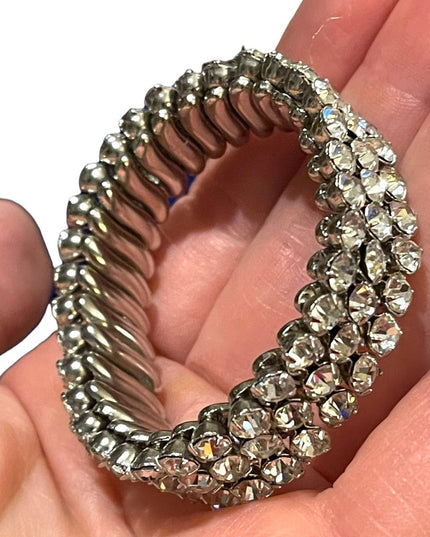 Vintage 1950s Silver finish 1950s Sparkle crystal watch band stretchy bracelet