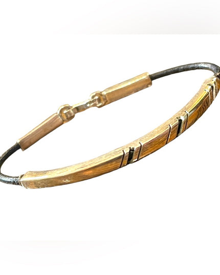 Vintage sterling silver black leather bracelet Mexico