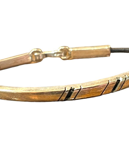 Vintage sterling silver black leather bracelet Mexico