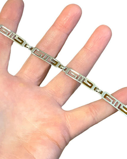 Sterling silver 925 Rhodium plated Greek Key fancy link bracelet