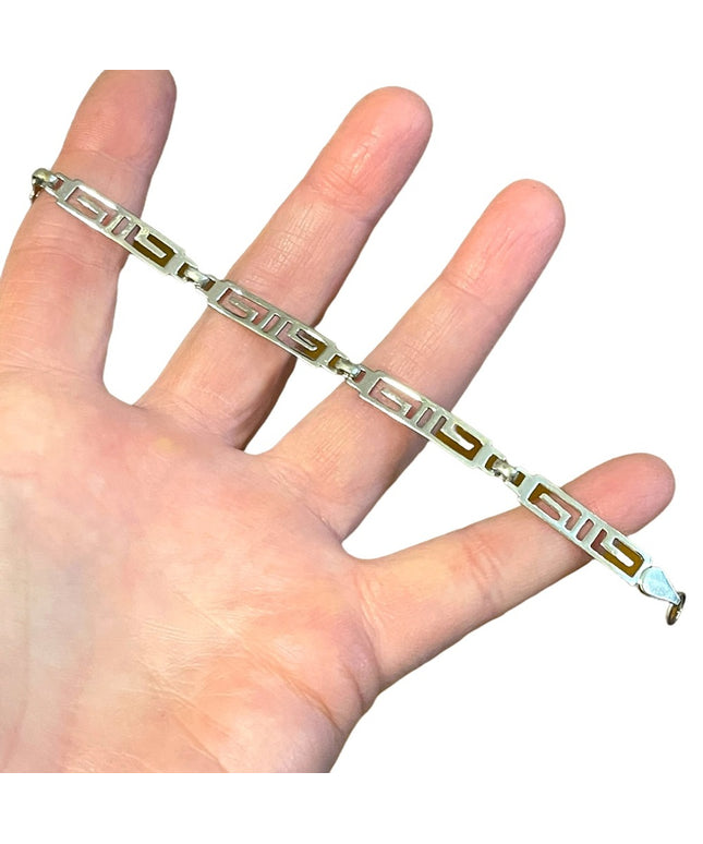 Sterling silver 925 Rhodium plated Greek Key fancy link bracelet