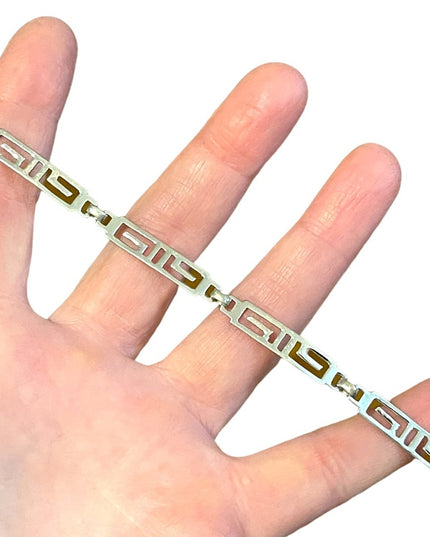 Sterling silver 925 Rhodium plated Greek Key fancy link bracelet