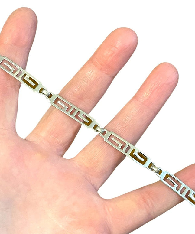 Sterling silver 925 Rhodium plated Greek Key fancy link bracelet