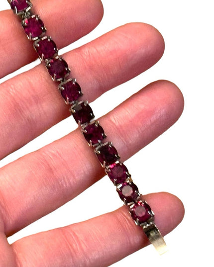 Vintage Elegant Ruby Red crystal Mid Century 1950s silver finish Bracelet