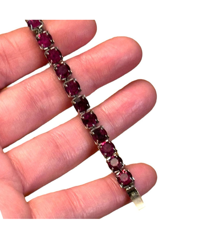 Vintage Elegant Ruby Red crystal Mid Century 1950s silver finish Bracelet