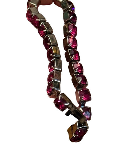 Vintage Elegant Ruby Red crystal Mid Century 1950s silver finish Bracelet