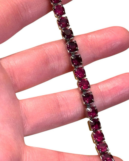 Vintage Elegant Ruby Red crystal Mid Century 1950s silver finish Bracelet
