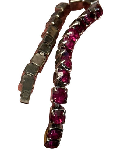 Vintage Elegant Ruby Red crystal Mid Century 1950s silver finish Bracelet