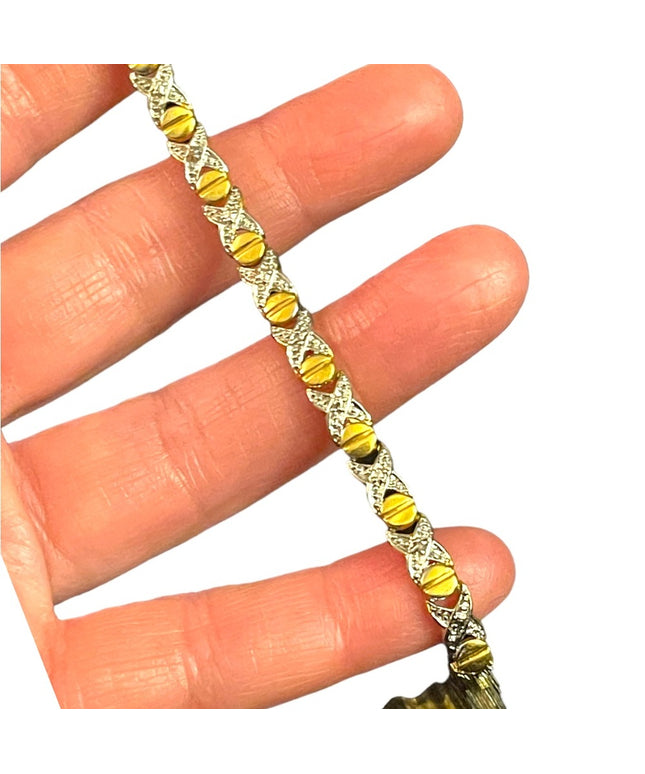 Sterling silver 925 Fancy X & O link bracelet gold plt