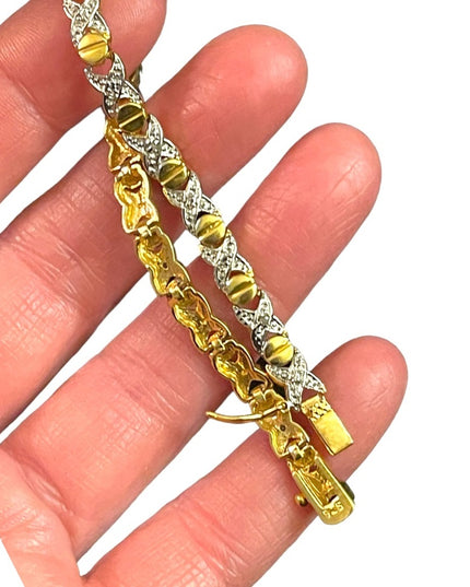 Sterling silver 925 Fancy X & O link bracelet gold plt