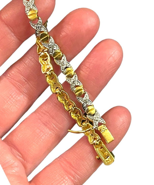 Sterling silver 925 Fancy X & O link bracelet gold plt