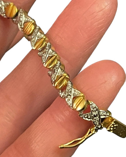Sterling silver 925 Fancy X & O link bracelet gold plt