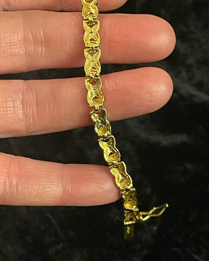 Sterling silver 925 Fancy X & O link bracelet gold plt