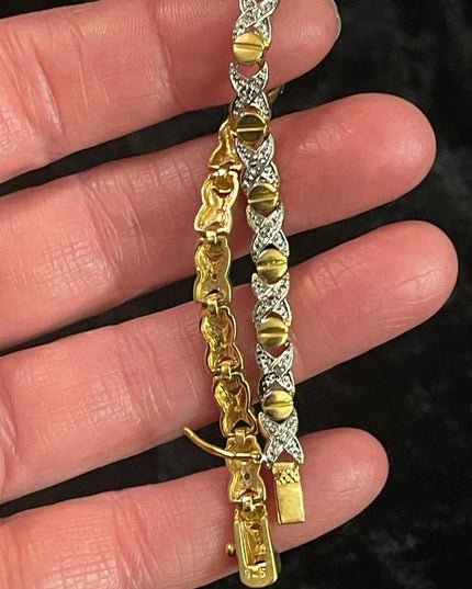 Sterling silver 925 Fancy X & O link bracelet gold plt