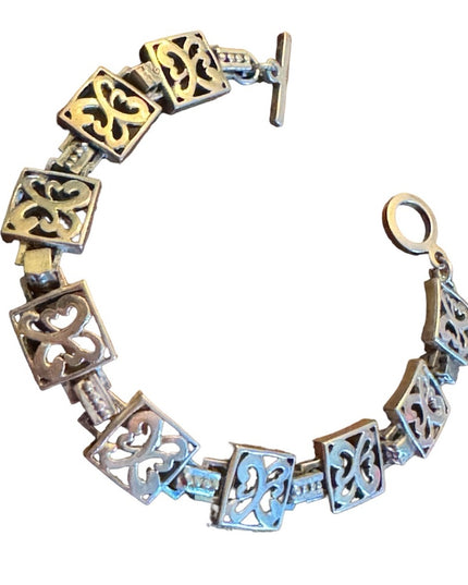 Sterling silver 925 SEZGIN square  link scrolled floral bracelet