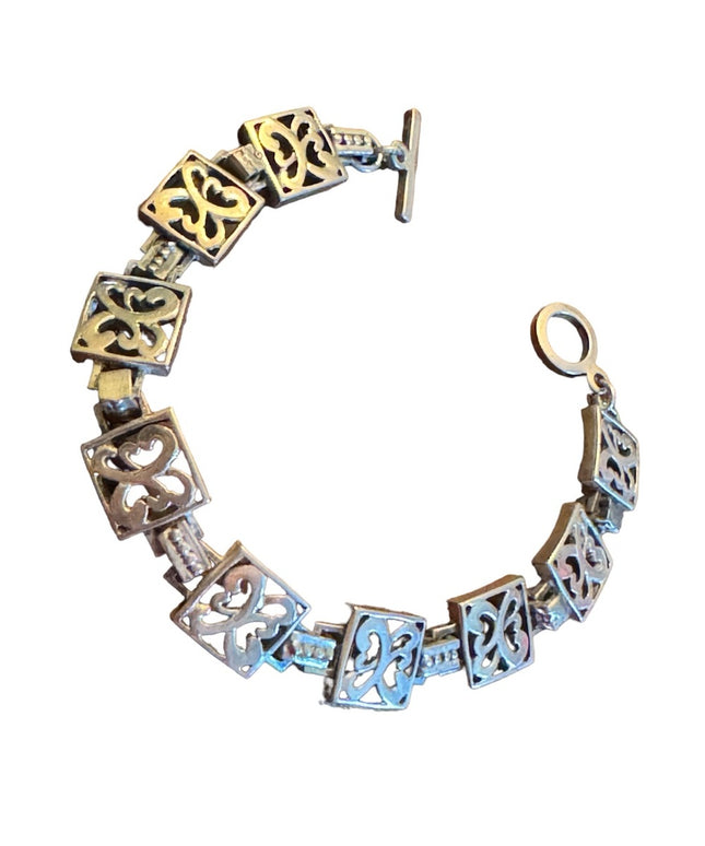 Sterling silver 925 SEZGIN square  link scrolled floral bracelet