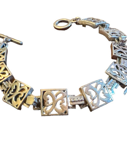 Sterling silver 925 SEZGIN square  link scrolled floral bracelet