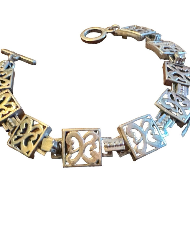 Sterling silver 925 SEZGIN square  link scrolled floral bracelet