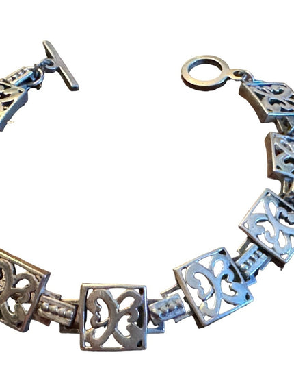 Sterling silver 925 SEZGIN square  link scrolled floral bracelet