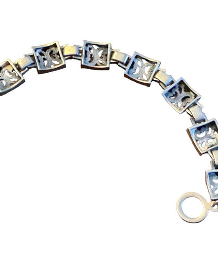Sterling silver 925 SEZGIN square  link scrolled floral bracelet