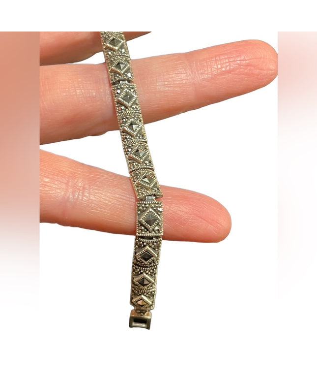 Vintage Sterling Silver Marcasite 925 fancy link bracelet