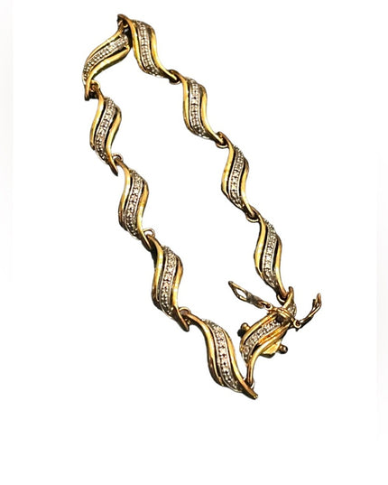 Sterling silver 925 Gold plt fancy rhinstone diamond illusion chip link bracelet