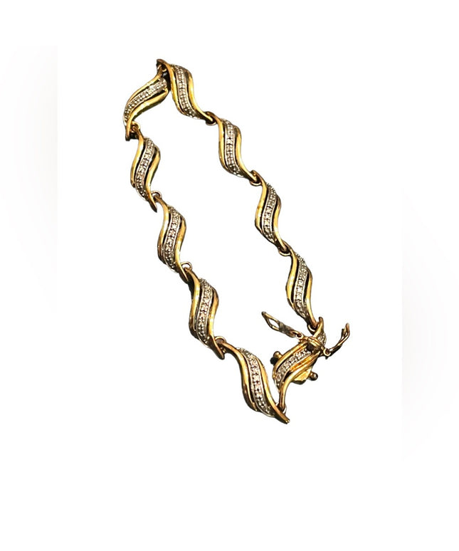 Sterling silver 925 Gold plt fancy rhinstone diamond illusion chip link bracelet