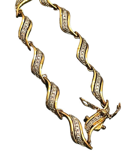 Sterling silver 925 Gold plt fancy rhinstone diamond illusion chip link bracelet