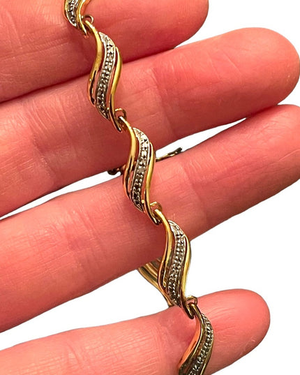 Sterling silver 925 Gold plt fancy rhinstone diamond illusion chip link bracelet