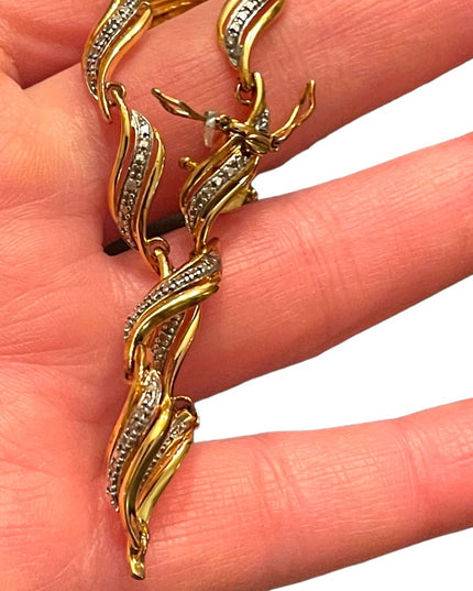 Sterling silver 925 Gold plt fancy rhinstone diamond illusion chip link bracelet