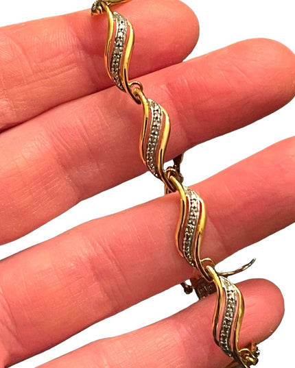 Sterling silver 925 Gold plt fancy rhinstone diamond illusion chip link bracelet