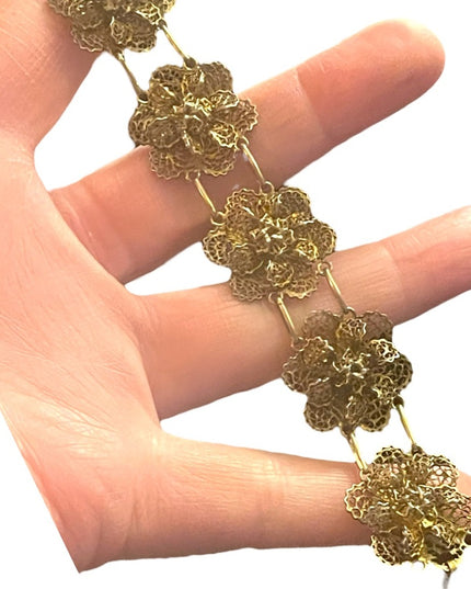 Vintage sterling silver 925 gold Topazio Portugual filagree flowers bracelet