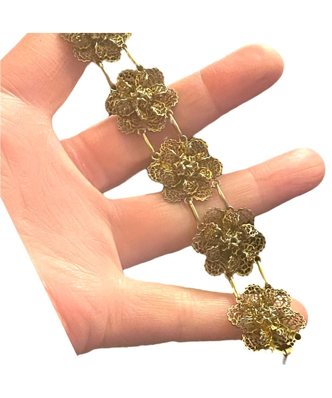 Vintage sterling silver 925 gold Topazio Portugual filagree flowers bracelet