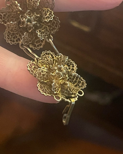 Vintage sterling silver 925 gold Topazio Portugual filagree flowers bracelet