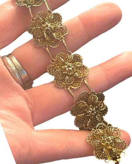 Vintage sterling silver 925 gold Topazio Portugual filagree flowers bracelet
