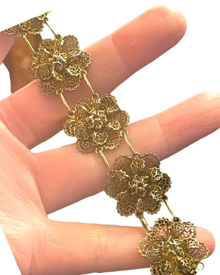 Vintage sterling silver 925 gold Topazio Portugual filagree flowers bracelet