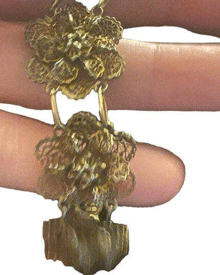 Vintage sterling silver 925 gold Topazio Portugual filagree flowers bracelet