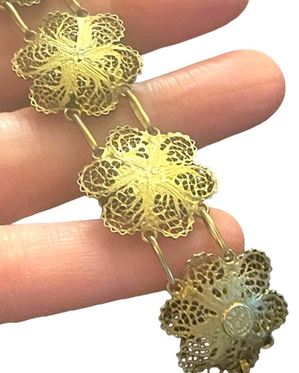 Vintage sterling silver 925 gold Topazio Portugual filagree flowers bracelet