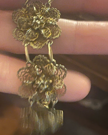 Vintage sterling silver 925 gold Topazio Portugual filagree flowers bracelet