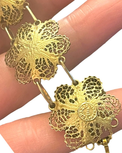 Vintage sterling silver 925 gold Topazio Portugual filagree flowers bracelet