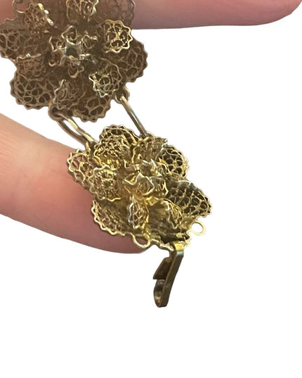 Vintage sterling silver 925 gold Topazio Portugual filagree flowers bracelet