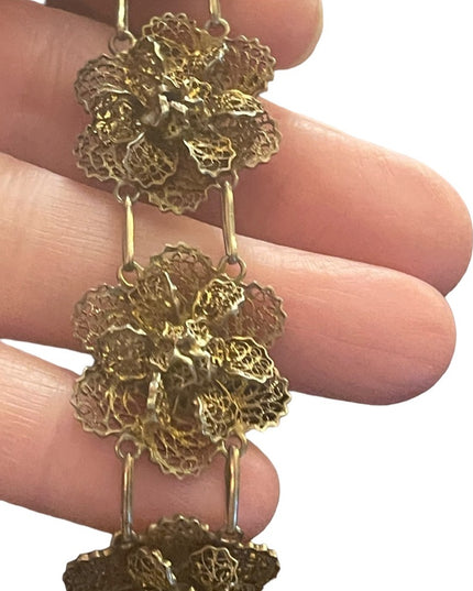 Vintage sterling silver 925 gold Topazio Portugual filagree flowers bracelet