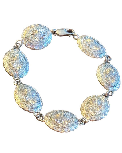 Sterling silver 925 etched concho style southwestern link bracelet
