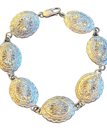 Sterling silver 925 etched concho style southwestern link bracelet