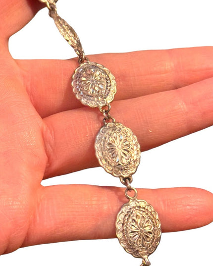 Sterling silver 925 etched concho style southwestern link bracelet